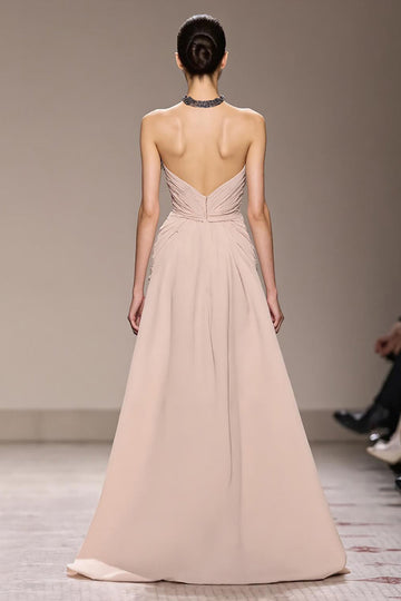 Sparkly Champagne Satin Halter Floral Long Formal Dress